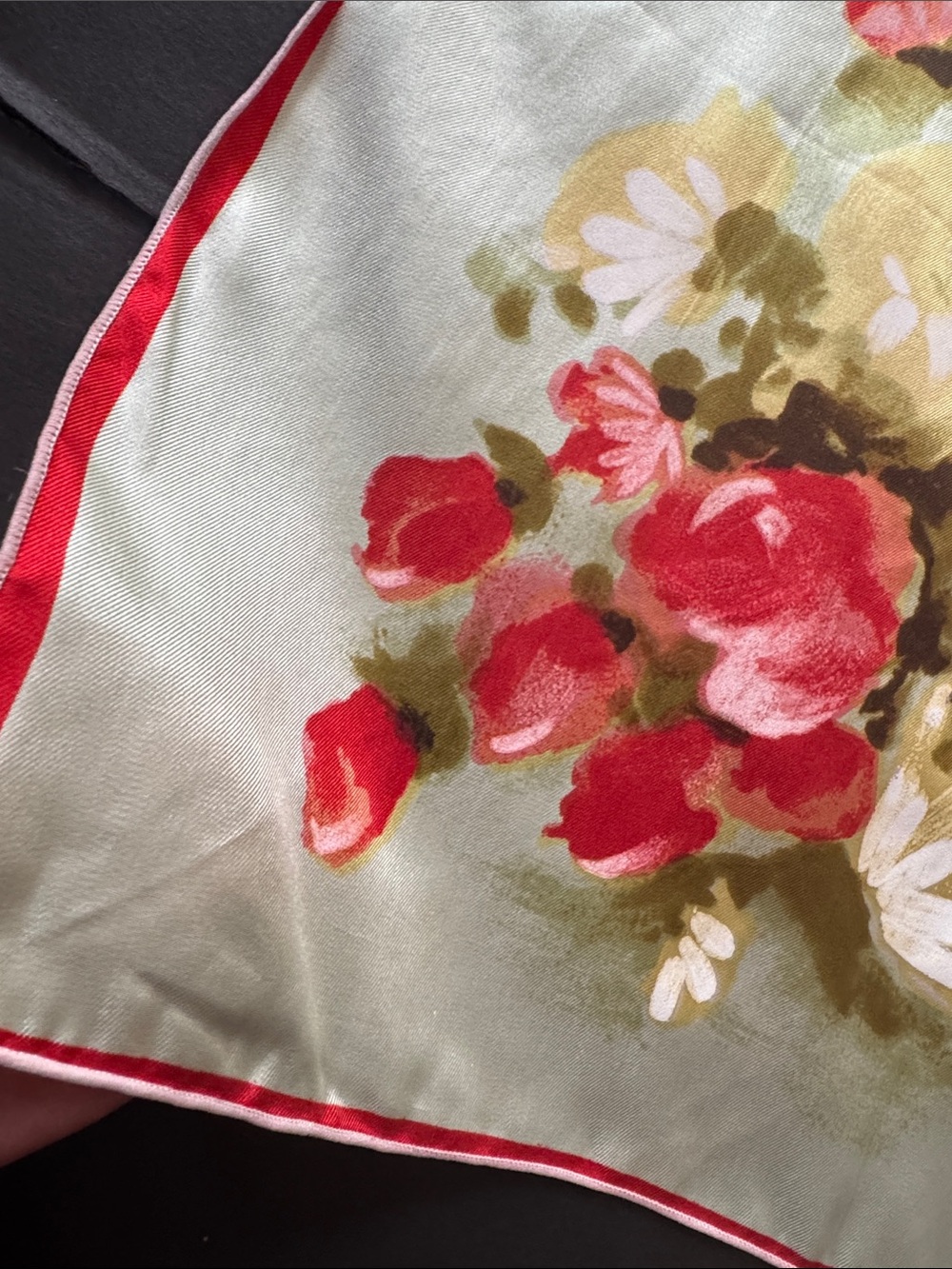 Vintage Light Green Floral Silk Scarf - Picture 6 of 15